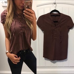 Express Lace Up Short Sleeve Top XS